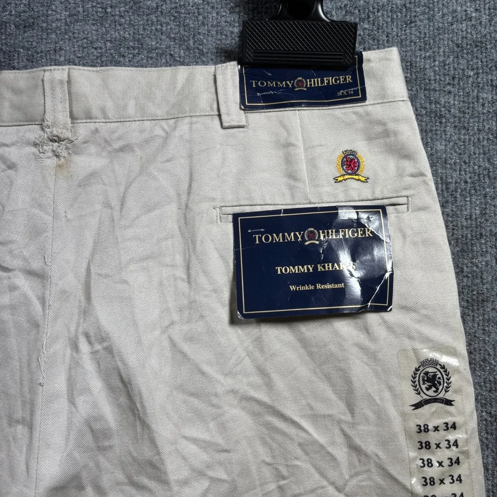 Tommy Hilfiger Khakis Pants Men's 38x34 Gray Straight Pleated Workwear Utility
